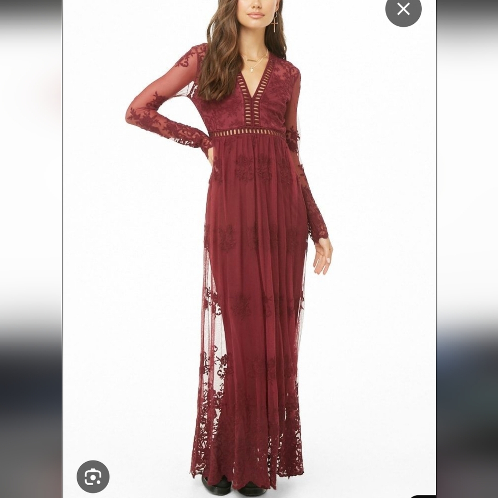 NEW Bohme Elegant Burgundy Lace Maxi Dress Size Small - Picture 2 of 12